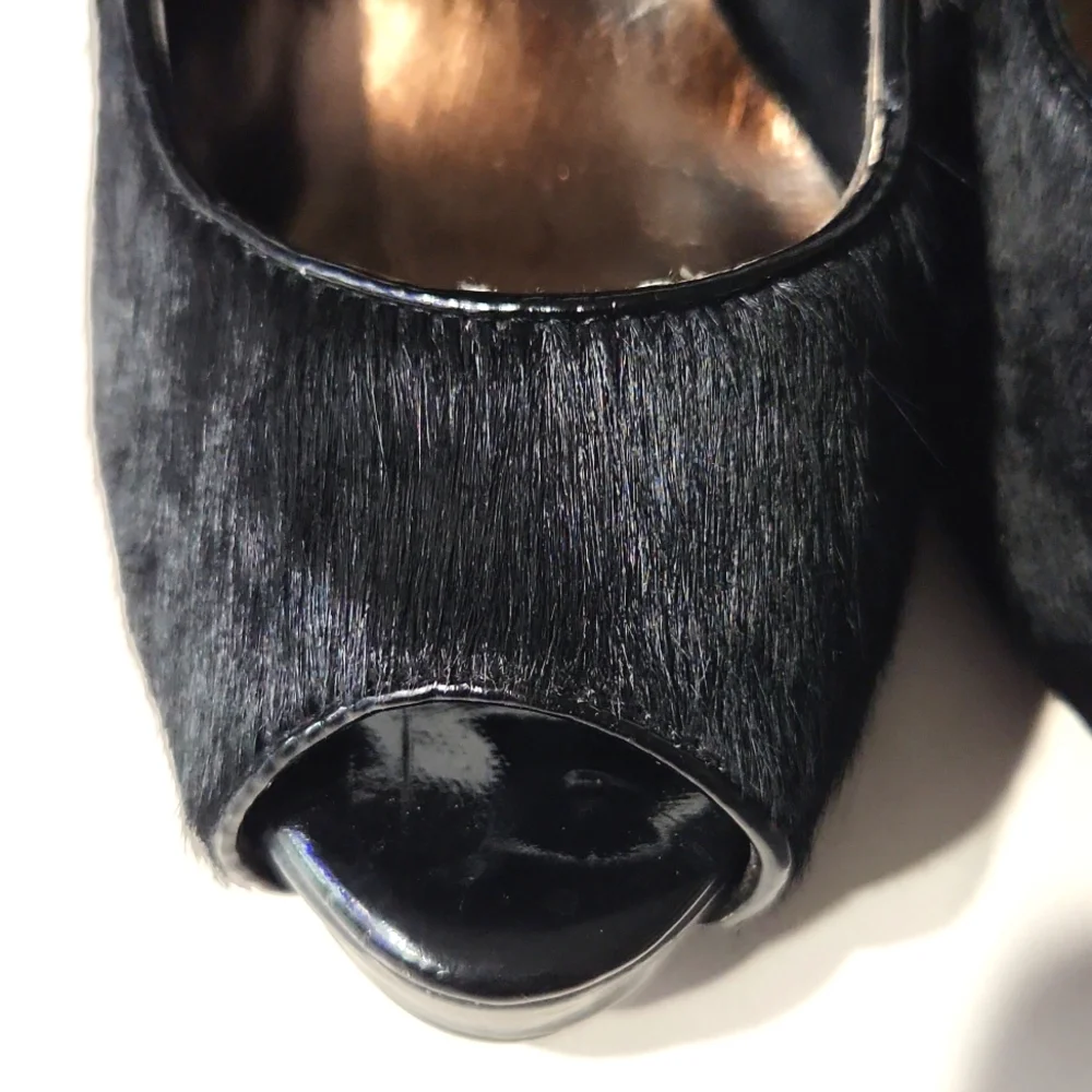 Steve Madden Laveda Black Leather Calf Hair Peep Toe Pumps Size 8M EUC! - Picture 2 of 11